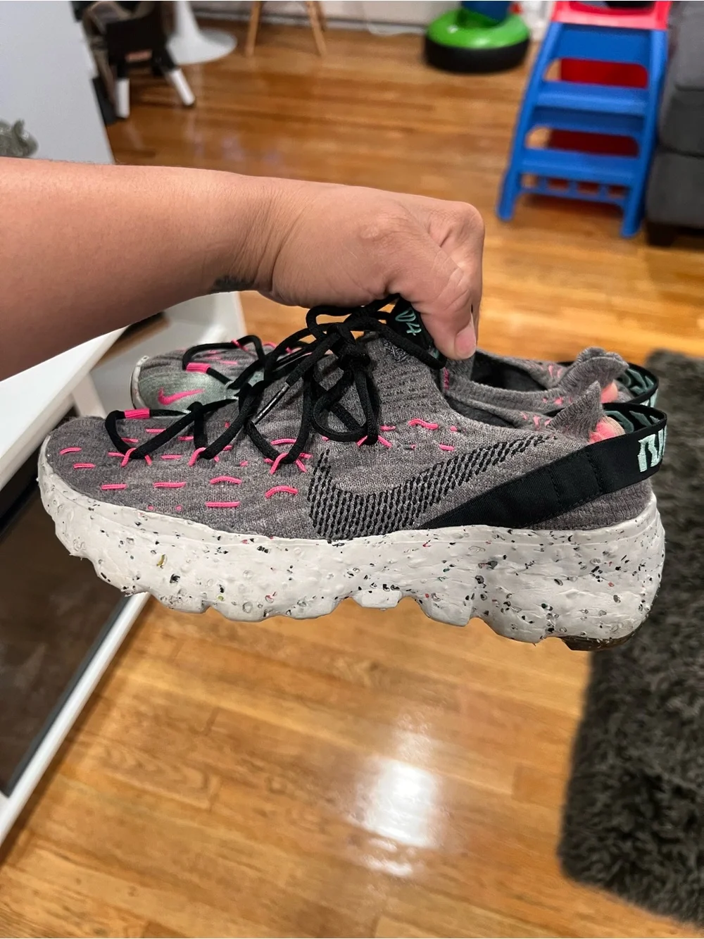 Nike Women's Gray Knit Sneakers with Pink Highlights